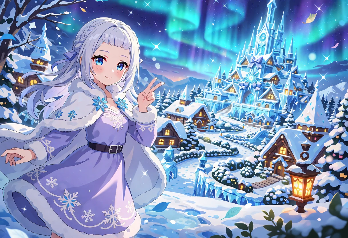 Anime artwork of Glacivorn, a sparkling snowy fantasy kingdom